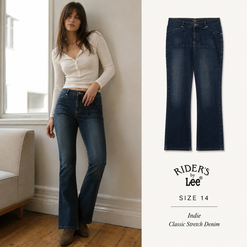 Riders by Lee Jeans Womens 14M Dark Blue Solid Straight High Rise Casual Western